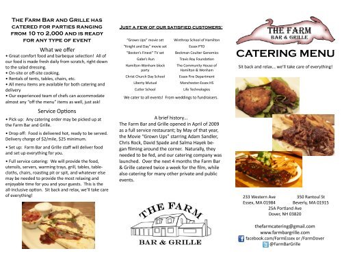 Catering Menu The Farm Bar And Grille