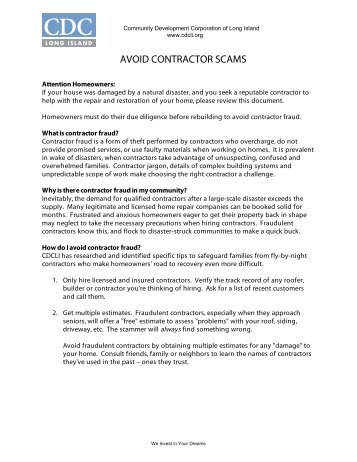 Fraudelant Contractor Notice and Checklist - Community ...