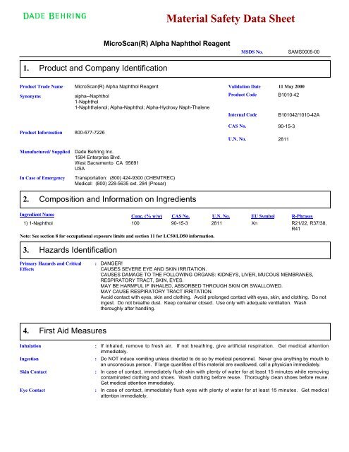0183 MicroScan(R) Alpha Naphthol Reagent (English) dade ...