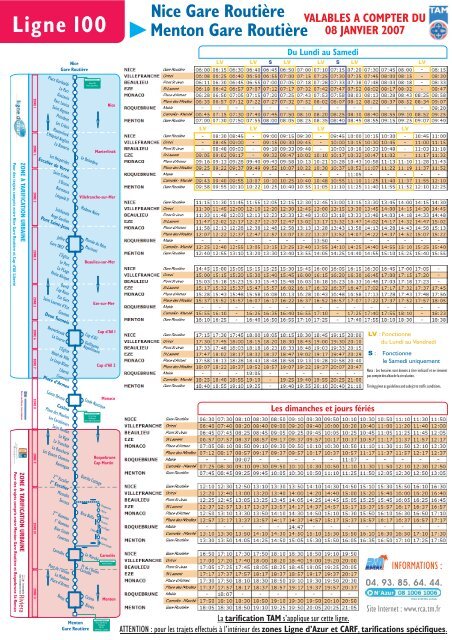 Fiches horaires TAM - ligne 100