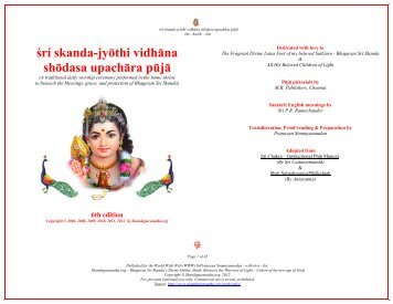 Sri Skanda Jyoti Vidhana Shodasa Upachara Puja