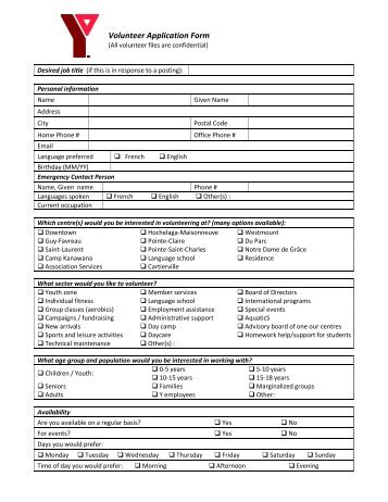 Volunteer Application Form - YMCA