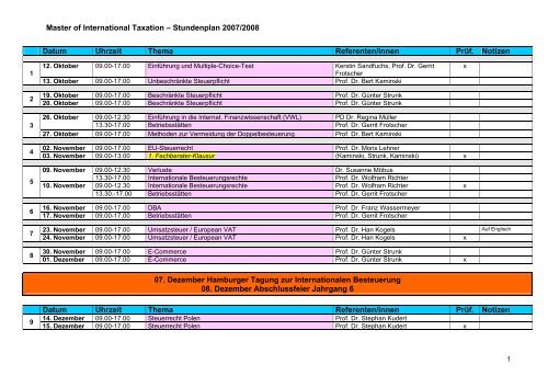 Master of International Taxation â Stundenplan 2007/2008 Datum ...