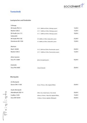 Preisliste Licht- und Tontechnik - socialvent