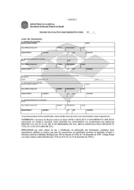 Anexo I: Termo de DoaÃ§Ã£o e Recebimento (TDR)