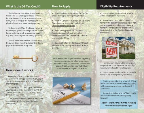 Delaware First-Time Homebuyer Tax Credit Brochure