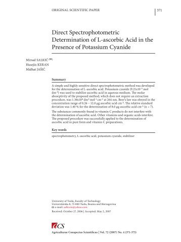 Direct Spectrophotometric Determination of L-ascorbic Acid in the ...