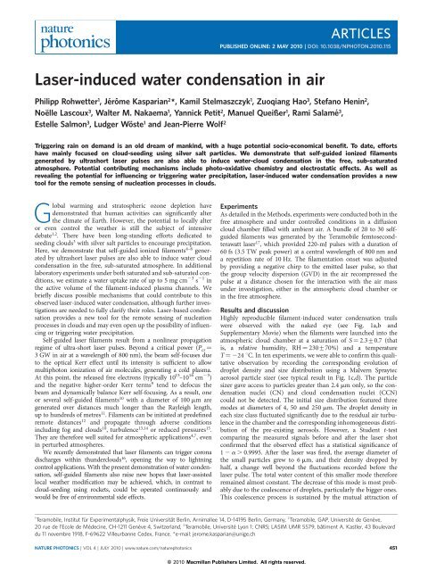 Laser-induced water condensation in air - teramobile