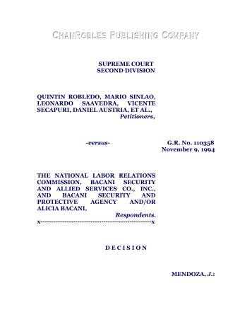 Robledo vs. NLRC, G. R. No. 110358, Nov. 9, 1994, 238 SCRA 52