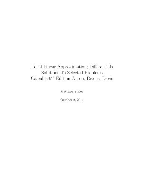 Local Linear Approximation; Differentials Solutions To Selected ...