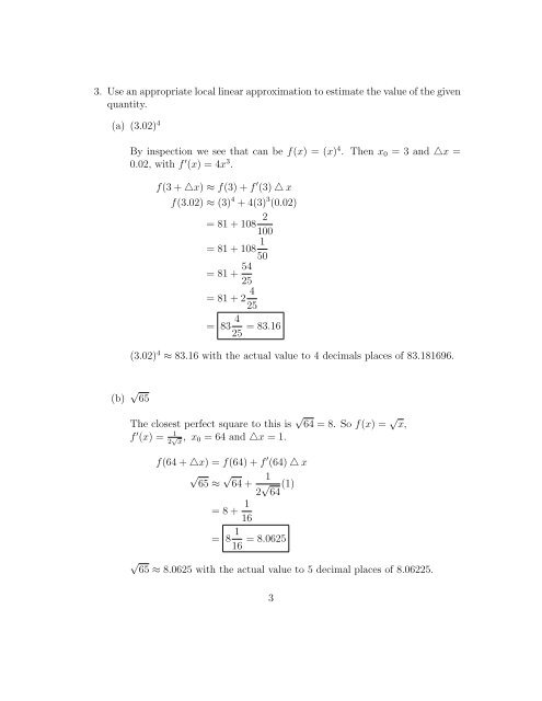 Local Linear Approximation; Differentials Solutions To Selected ...