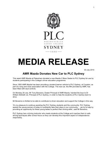 MEDIA RELEASE - Presbyterian Ladies' College