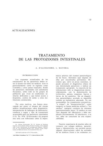 tratamiento de las protozoosis intestinales - Acta Médica Colombiana