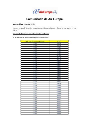 listado de los vuelos - AirEuropa