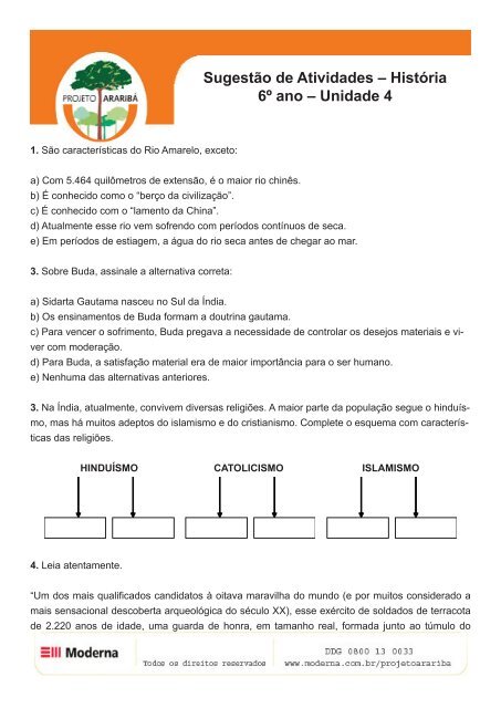 SugestÃ£o de Atividades â HistÃ³ria 6Âº ano â Unidade 4