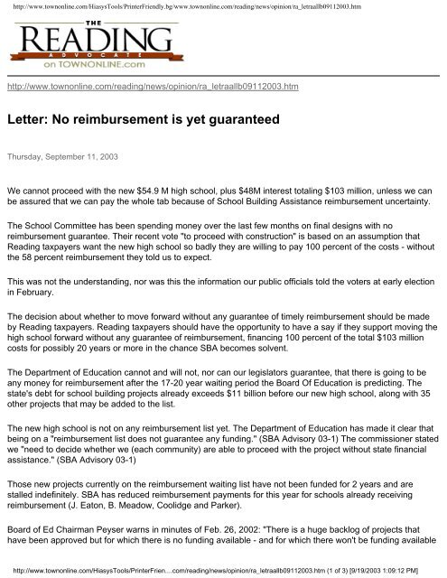 Letter: No reimbursement is yet guaranteed