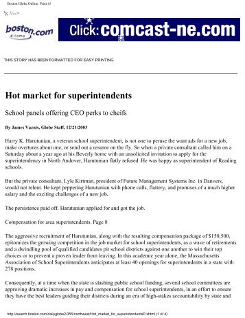 Boston Globe article, "Hot Market for Superintendents - Informed ...