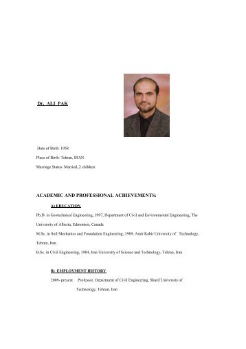 Dr. ALI PAK ACADEMIC AND PROFESSIONAL ACHIEVEMENTS: