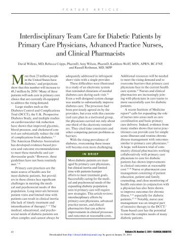 Interdisciplinary Team Care for Diabetic Patients ... - Clinical Diabetes