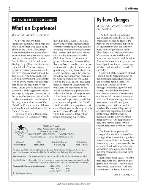 download the Spring 2004 issue - Child Life Council