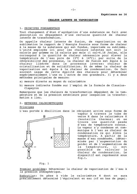 1 Expa C Rience No 16 Chaleur Latente De Vaporisation 1