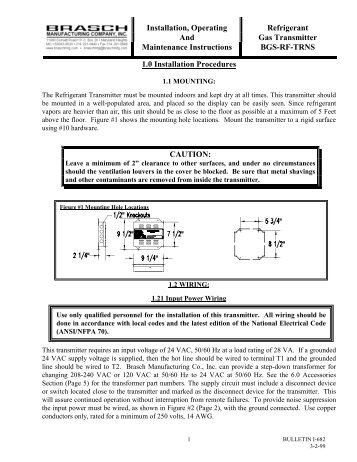 I-682 Refrigerant Transmitter Installation, Operation and ... - Brasch