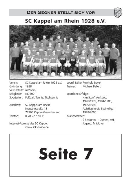 Sportheft des SC Hofstetten - +++ Sport Club Kappel am Rhein +++