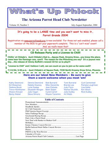 The Arizona Parrot Head Club Newsletter - Arizona Parrot Heads