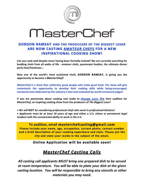 Masterchef Casting Calls