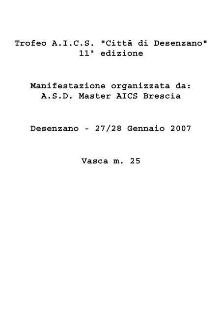 27-28/01/2007 XI Trofeo Città di Desenzano - CSI Nuoto Ober ...