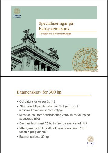 Specialiseringar på Ekosystemteknik Examenskrav ... - Student LTH