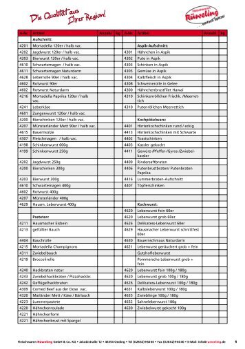 Bestellliste zum Ausdrucken - Rueweling