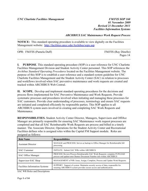 SOP 160: Archibus SAC Maintenance - Facilities Management