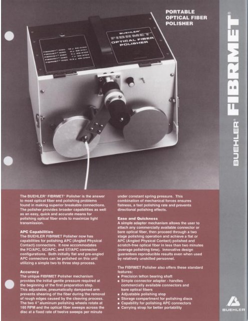 Buehler FIBRMET Specifications