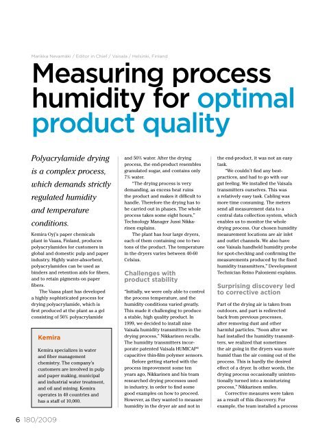 Measuring process humidity for optimal product quality - Vaisala