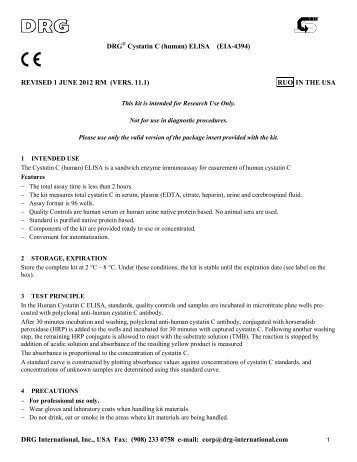 DRG Cystatin C (human) ELISA (EIA-4394 ... - DRG International