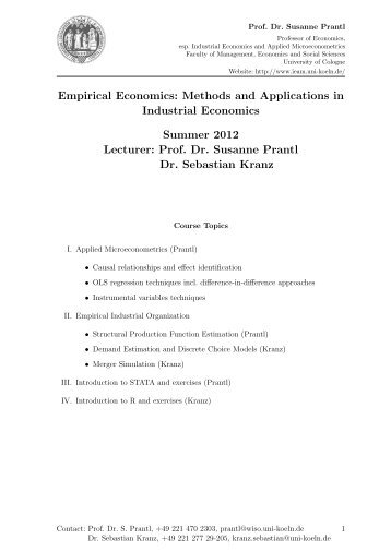 Empirical Economics: Methods and Applications in Industrial ...