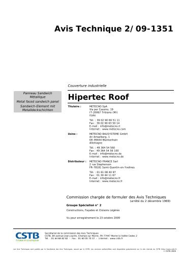 HIPERTEC ROOF D fabriqué dans l'usine allemande - Metecno ...