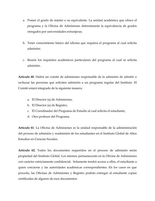 reglamento académico de postgrado del instituto global de alto ...