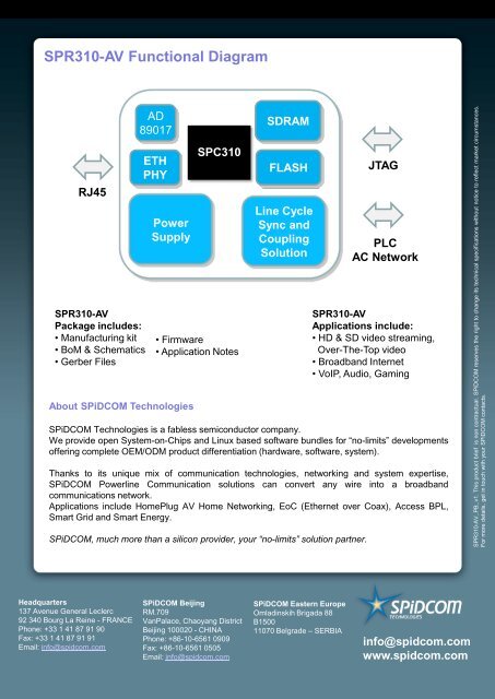 SPR310-AV Eth/PLC Bridge Reference Design Product Brief