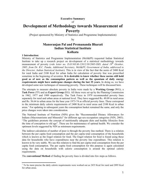 Development of Methodology towards Measurement of Poverty
