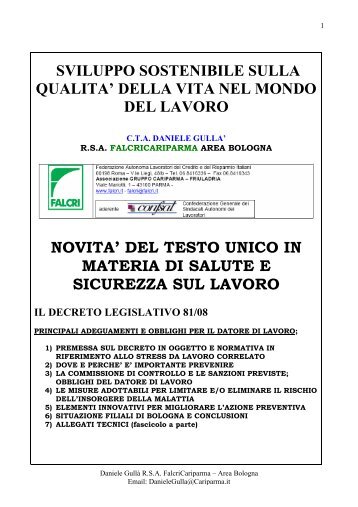 SVILUPPO SOSTENIBILE SULLA QUALITA' DELLA VITA ... - Falcri