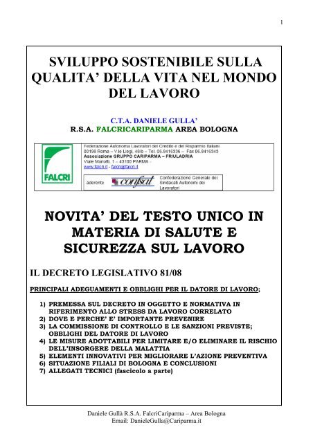 SVILUPPO SOSTENIBILE SULLA QUALITA' DELLA VITA ... - Falcri