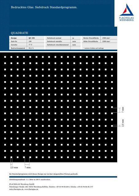 Siebdruck Standardprogramm - FLACHGLAS Wernberg