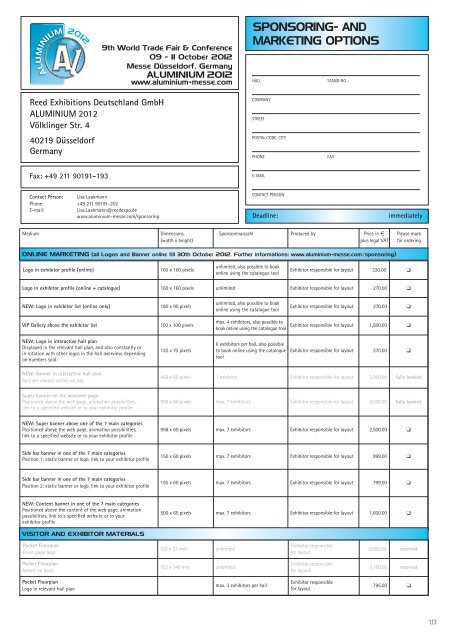 Order Form Sponsorship and advertising ... - Aluminium 2012