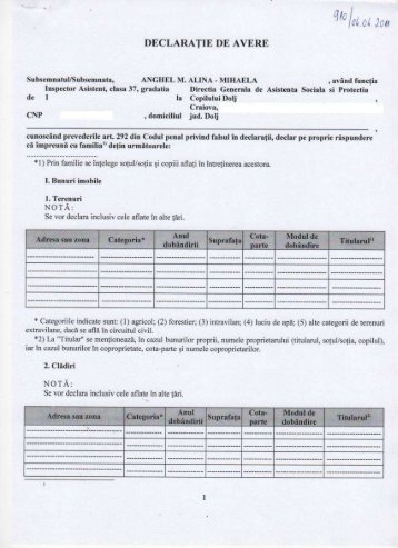 Anghel Alina Mihaela - Inspector - Declaratie de avere - DGASPC Dolj