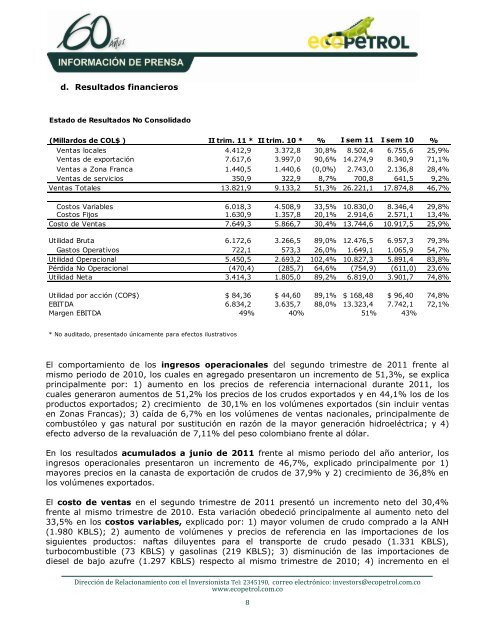 Ecopetrol Reports Results for Third Quarter 2008 - cpzulia.org