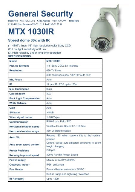 General Security MTX 1030IR - Camere video supraveghere