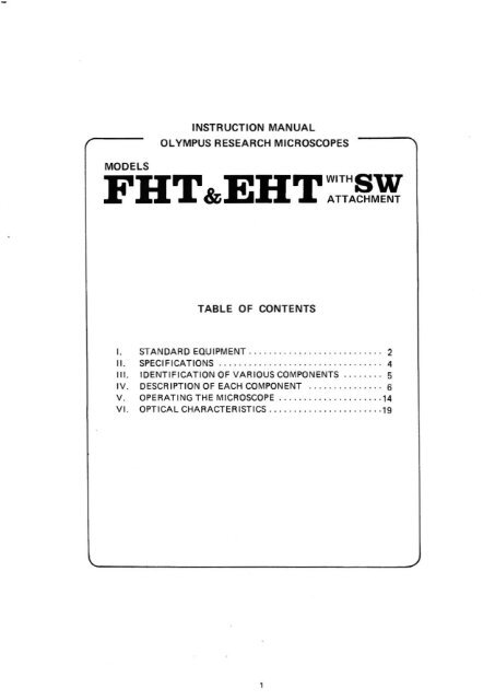 Olympus EHT & FHT Research Microscopes instruction manual