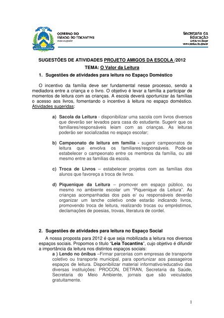 1 SUGESTÃES DE ATIVIDADES PROJETO AMIGOS DA ESCOLA ...